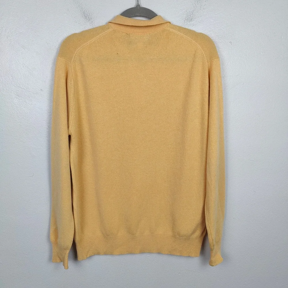 Vintage Eric Bompard 100% Cashmere Polo Sweater Mens‎ XL Yellow Long Sleeve Knit